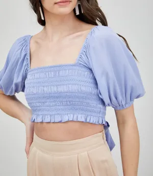 Puff Sleeve Tie Back Crop Top
