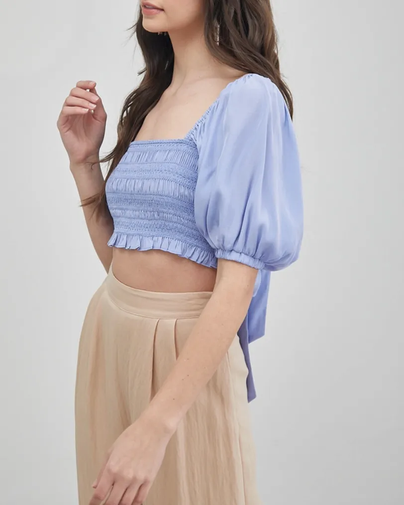 Puff Sleeve Tie Back Crop Top