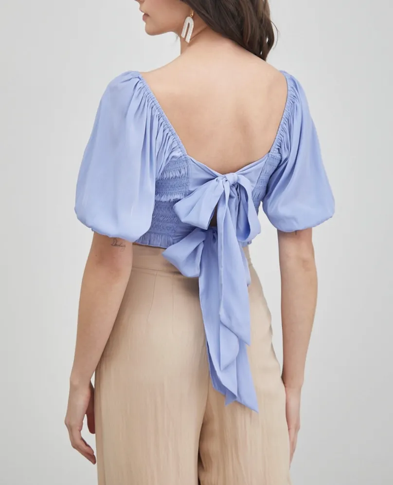 Puff Sleeve Tie Back Crop Top
