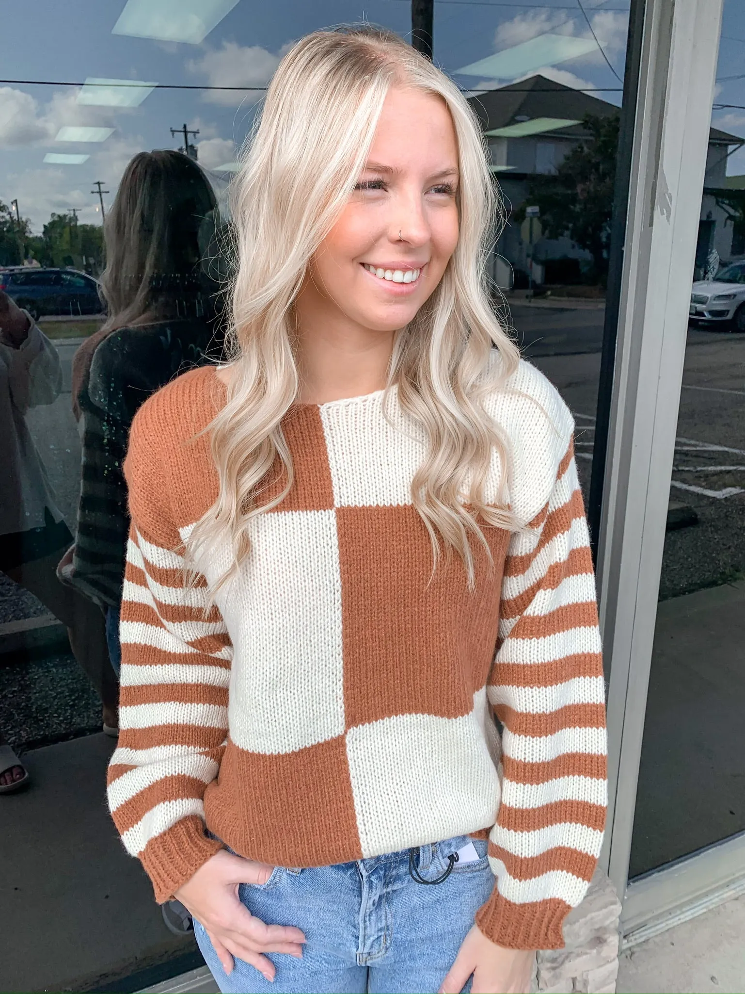 Pumpkin Kisses Mixed Print Sweater