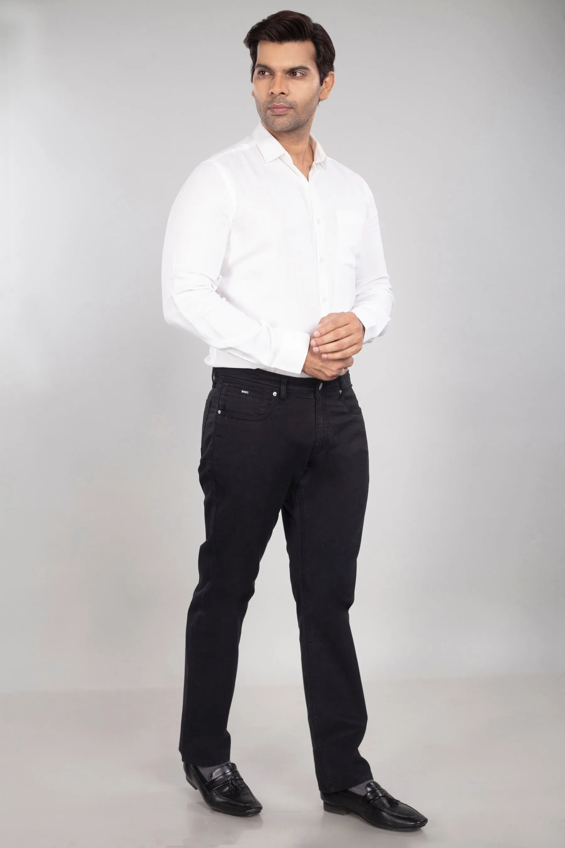 Pure Black Cotton Stretch Jeanos