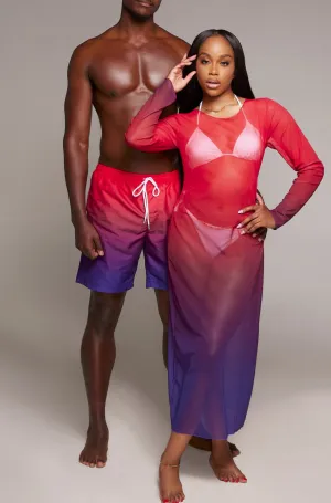 Purple Horizon Couple Swimwear Mesh Dress & Trunk Set (Pre-Order)