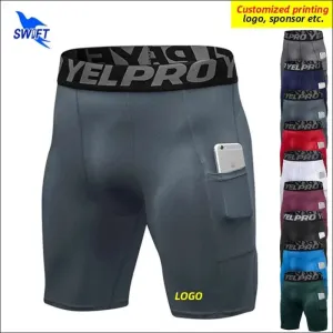 Quick dry compression running tights men with pocket gym fitness shorts sportswear short leggings