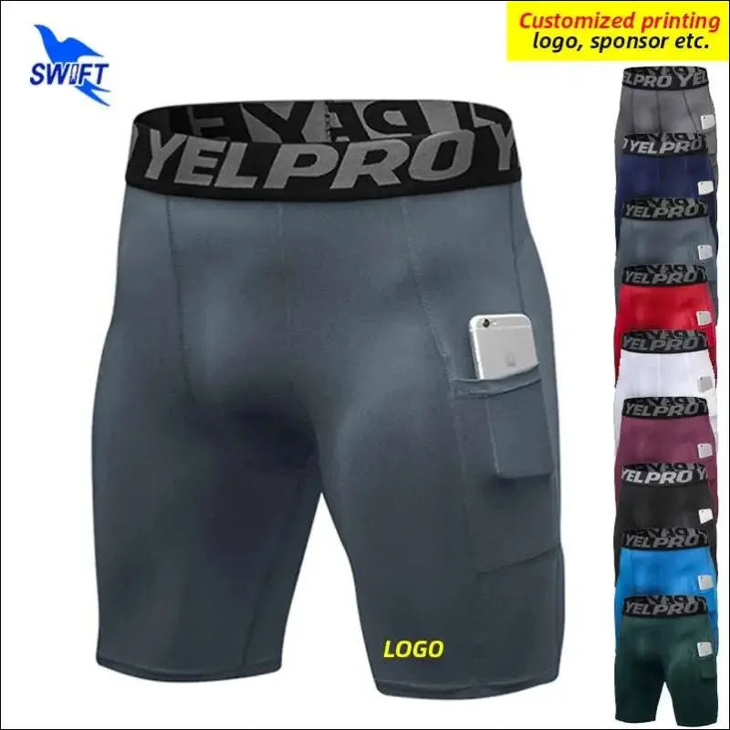 Quick dry compression running tights men with pocket gym fitness shorts sportswear short leggings