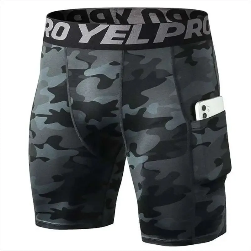 Quick dry compression running tights men with pocket gym fitness shorts sportswear short leggings