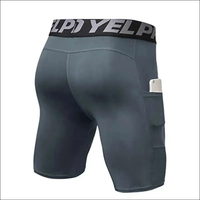 Quick dry compression running tights men with pocket gym fitness shorts sportswear short leggings