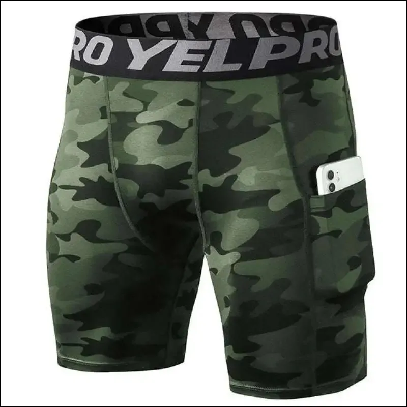 Quick dry compression running tights men with pocket gym fitness shorts sportswear short leggings