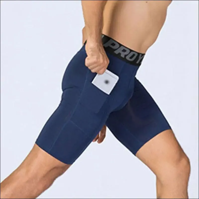 Quick dry compression running tights men with pocket gym fitness shorts sportswear short leggings