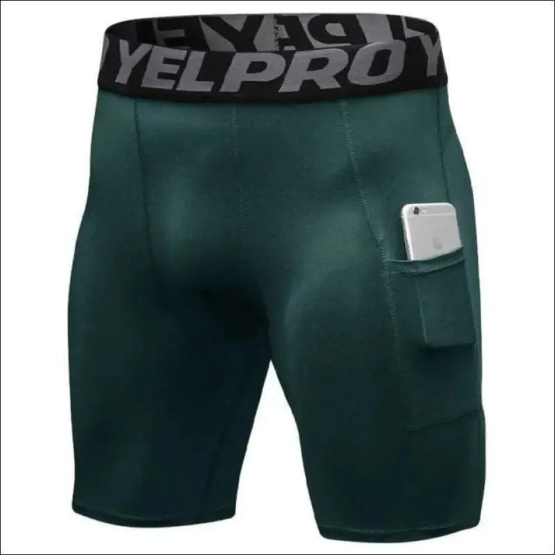 Quick dry compression running tights men with pocket gym fitness shorts sportswear short leggings