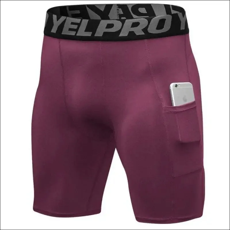 Quick dry compression running tights men with pocket gym fitness shorts sportswear short leggings
