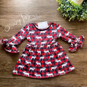 Red Buffalo Check Deer Dress