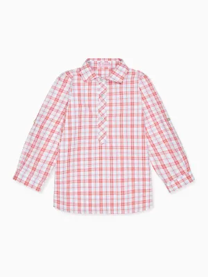 Red Check Miguel Cotton Long Sleeve Boy Shirt