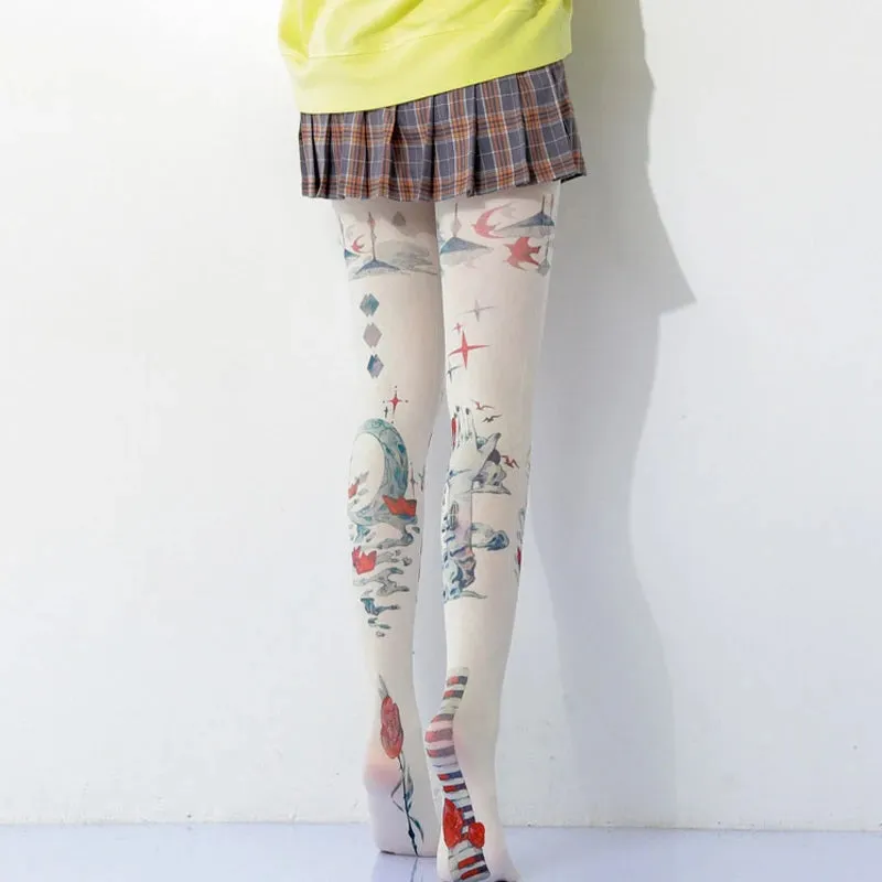 Retro Oil Painting Printed Tights