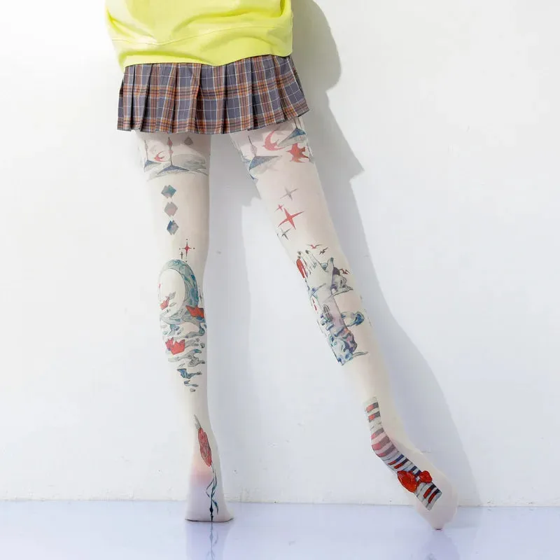 Retro Oil Painting Printed Tights