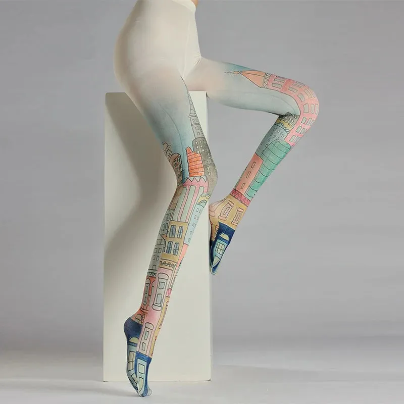 Retro Oil Painting Printed Tights