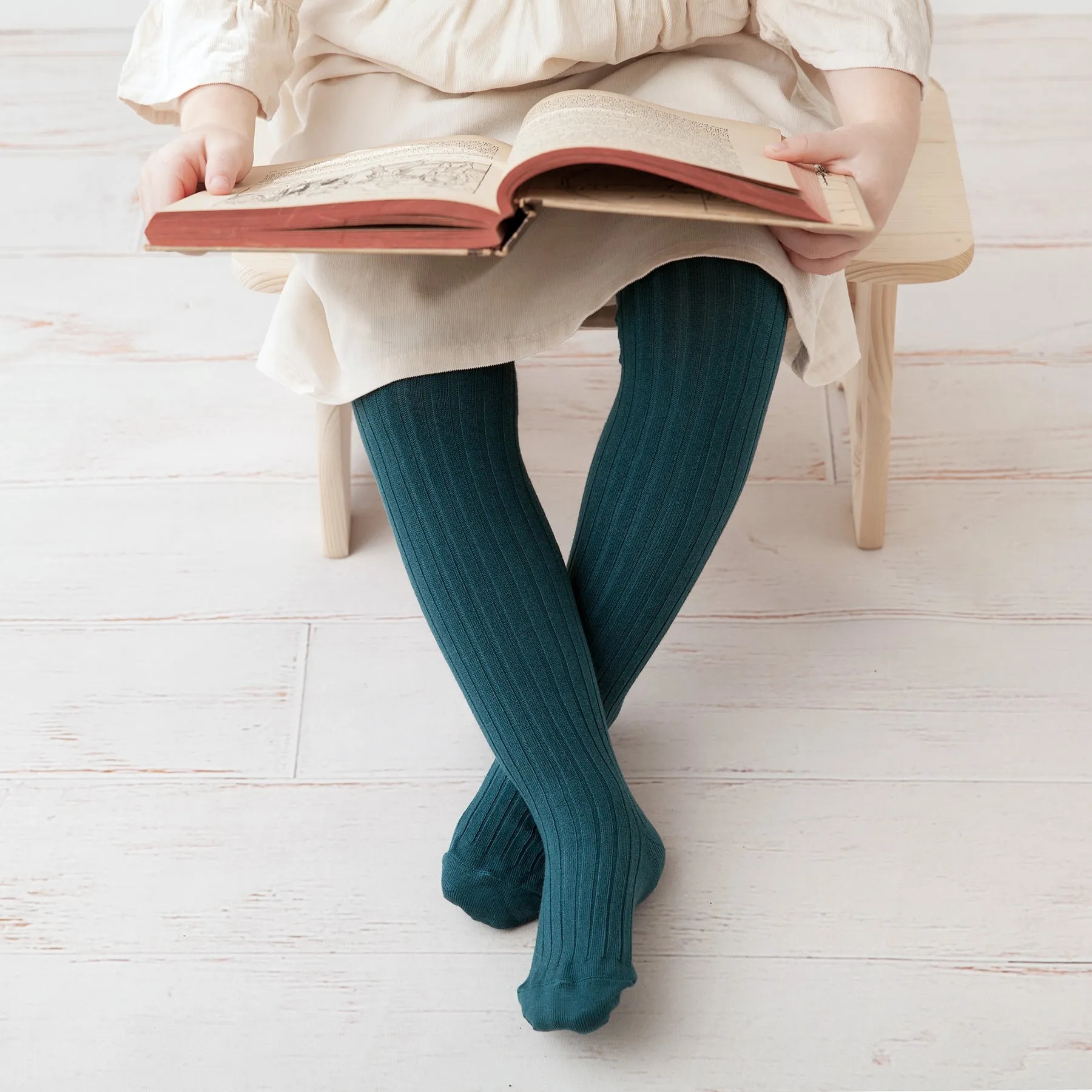 Ribbed Tights, Teal Blue