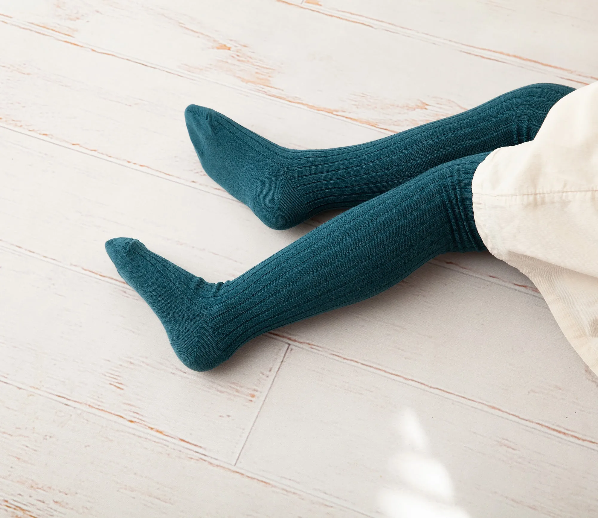 Ribbed Tights, Teal Blue