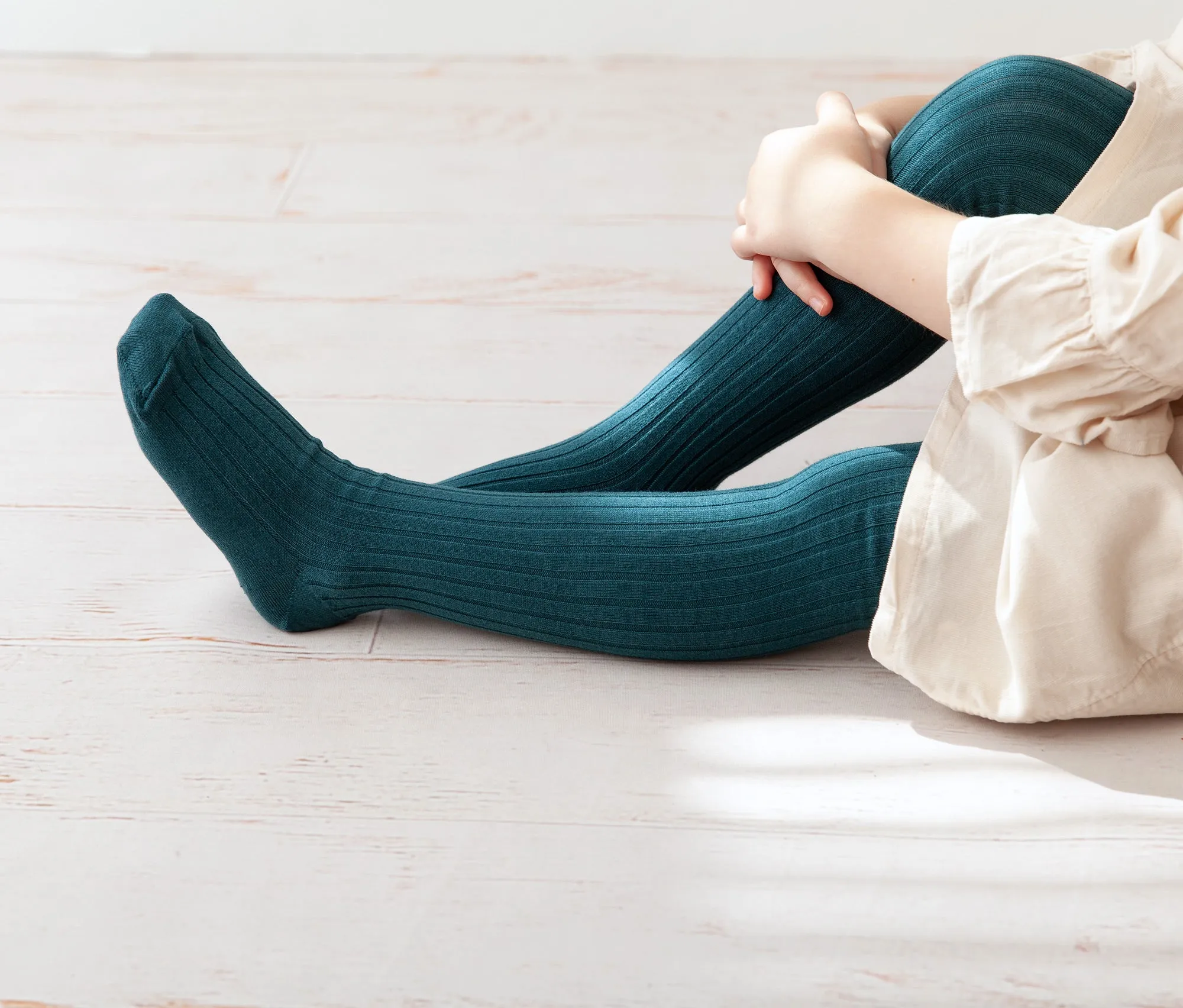 Ribbed Tights, Teal Blue