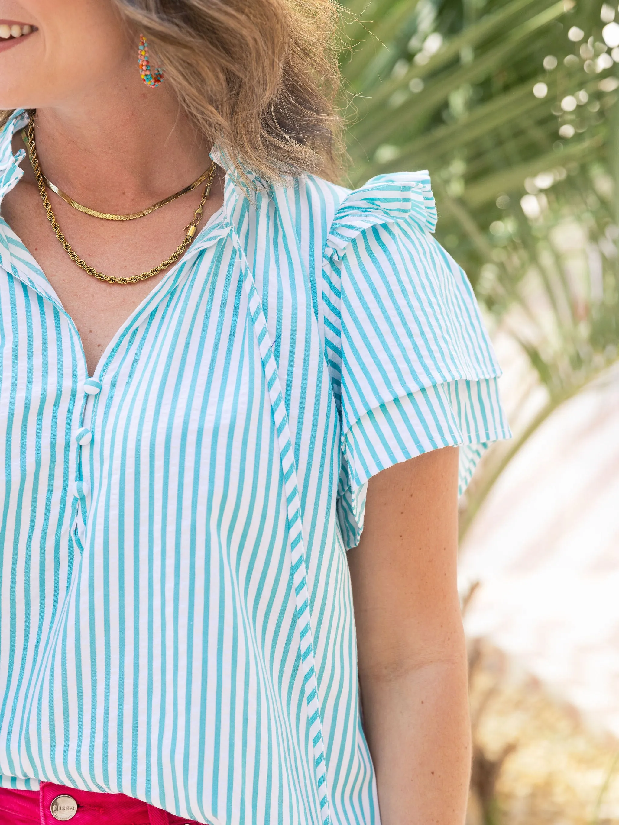 Ribbon Breeze Flutter Sleeve Blouse