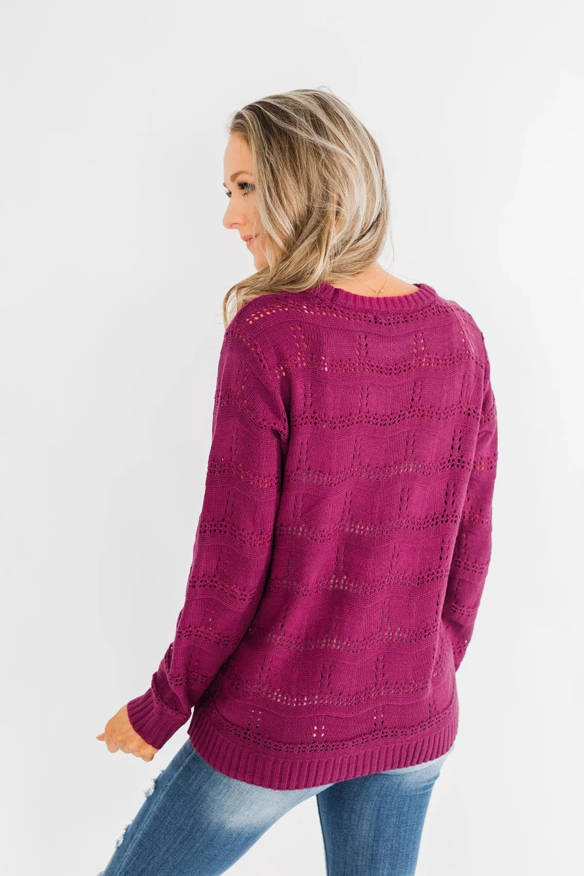 Royal Harmony Open Knit Sweater- Deep Magenta