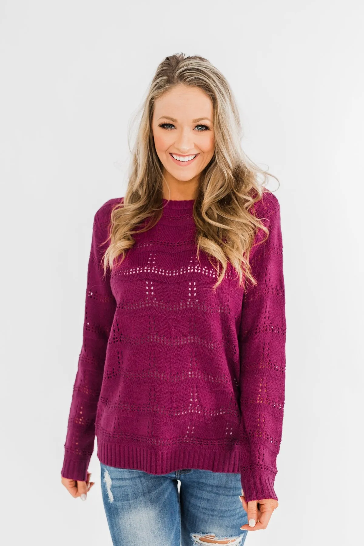 Royal Harmony Open Knit Sweater- Deep Magenta