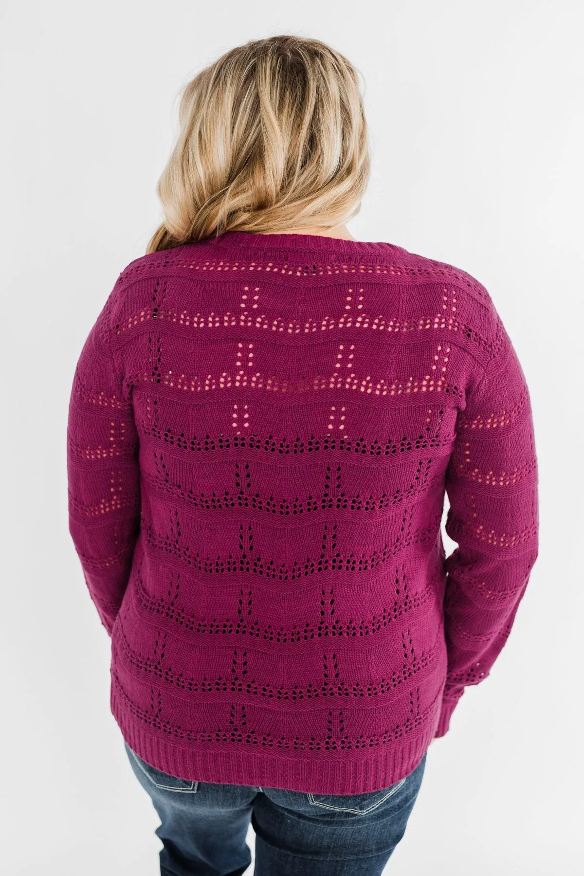 Royal Harmony Open Knit Sweater- Deep Magenta