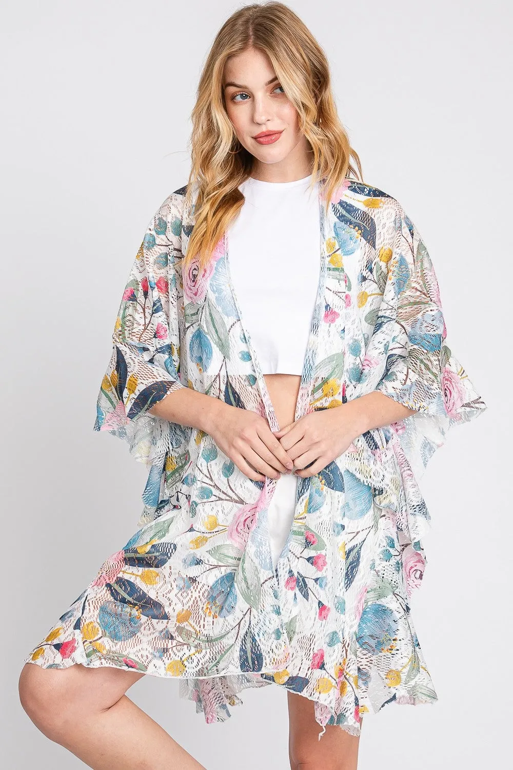 Ruffle Floral Kimono Duster
