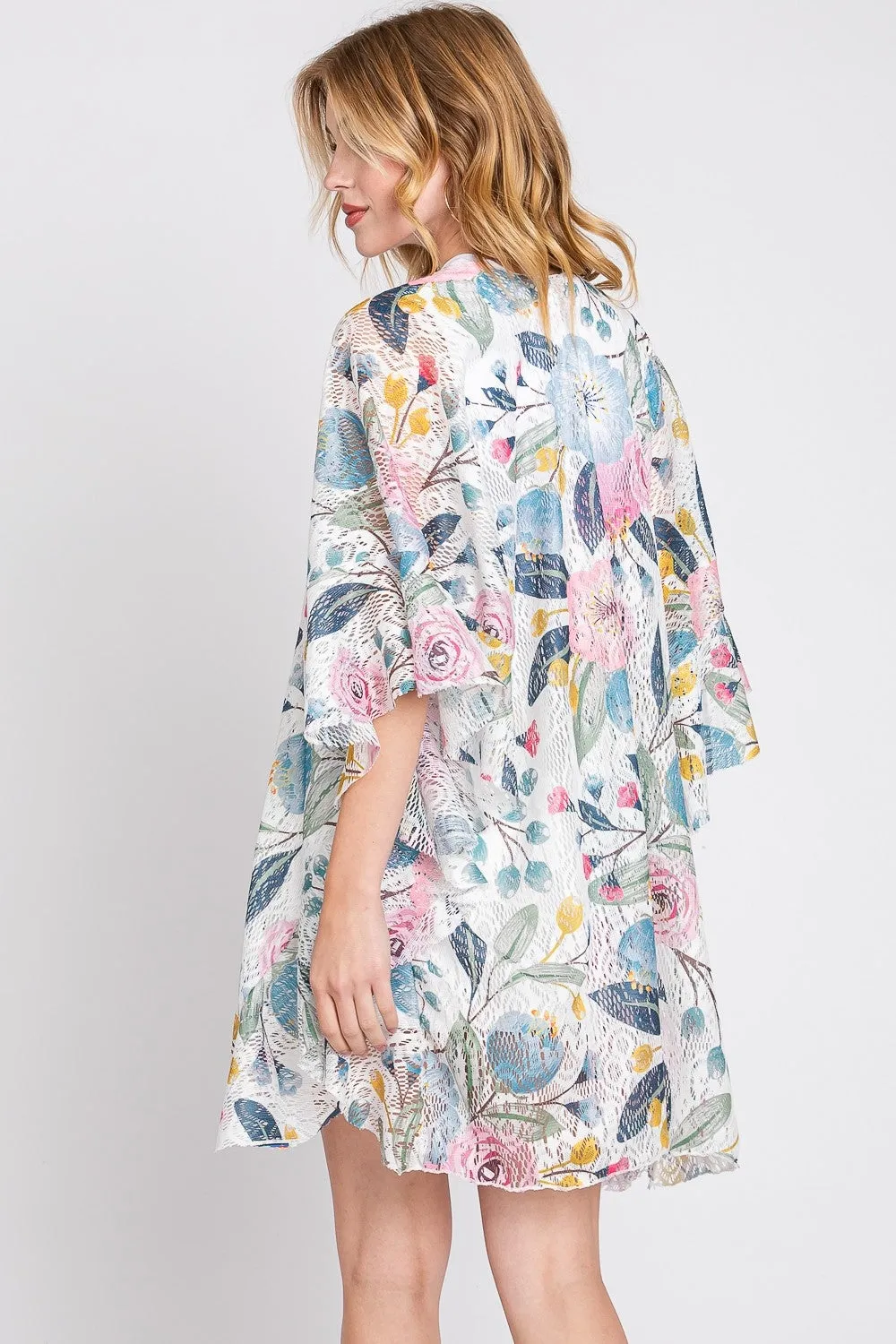 Ruffle Floral Kimono Duster