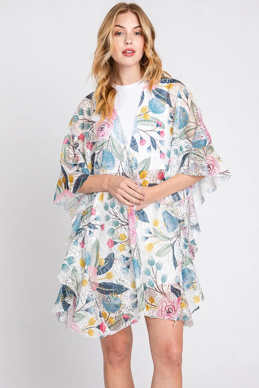 Ruffle Floral Kimono Duster