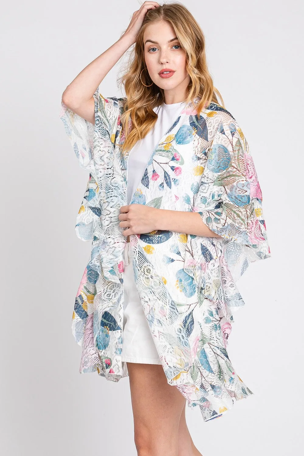 Ruffle Floral Kimono Duster