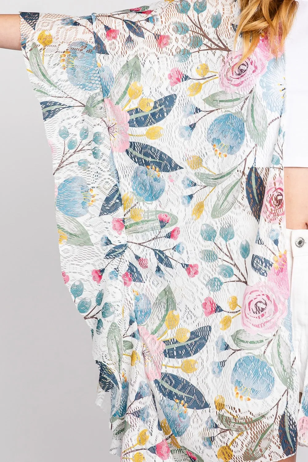 Ruffle Floral Kimono Duster