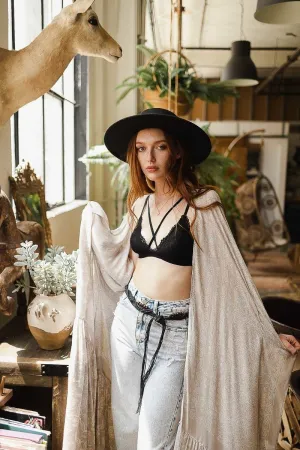 Ruffle Hem Kimono Duster with Paisley Pattern