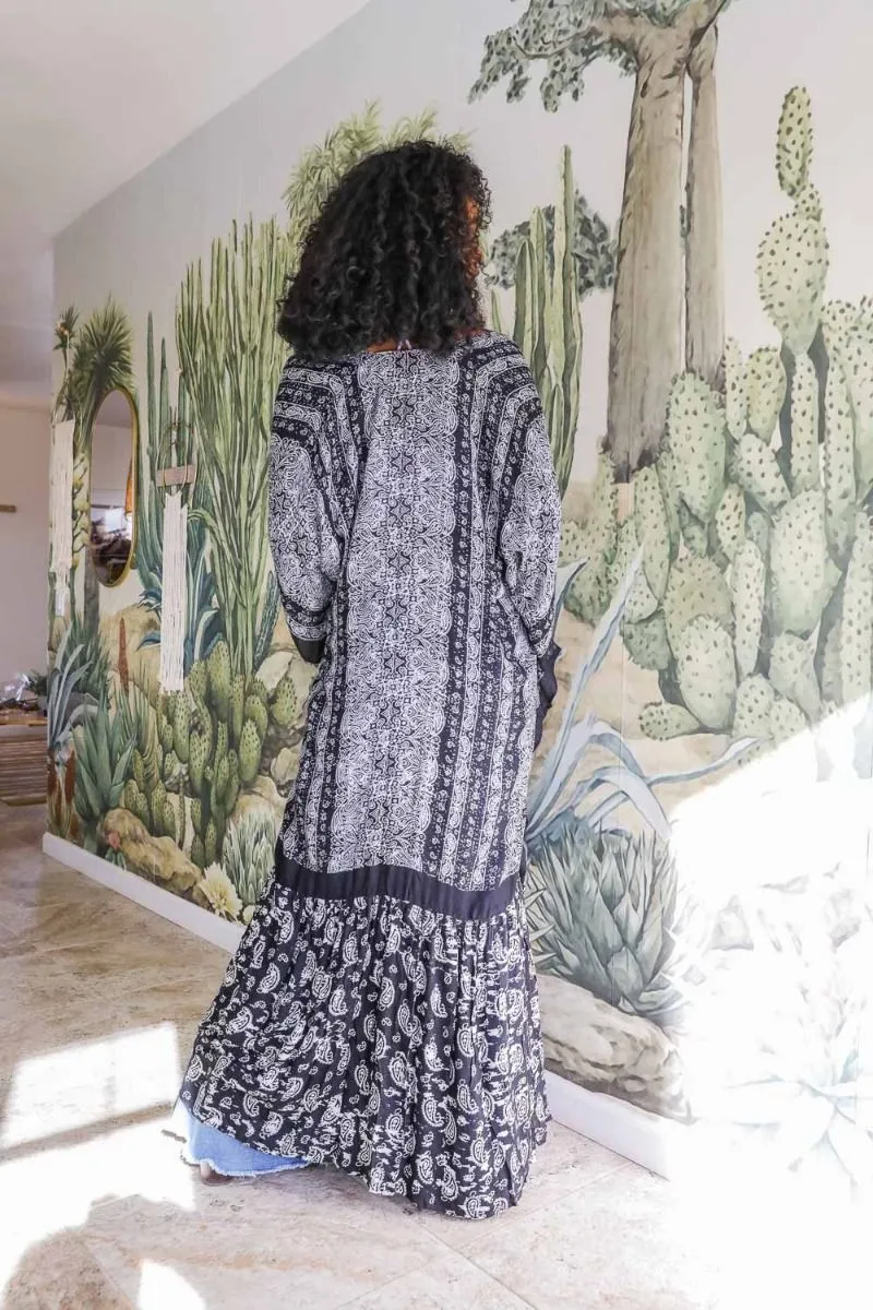 Ruffle Hem Kimono Duster with Paisley Pattern