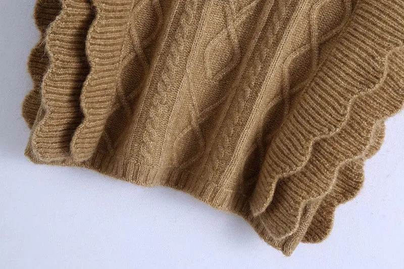 Ruffles Stripe Oversize V-neck Knit Sweater Vest