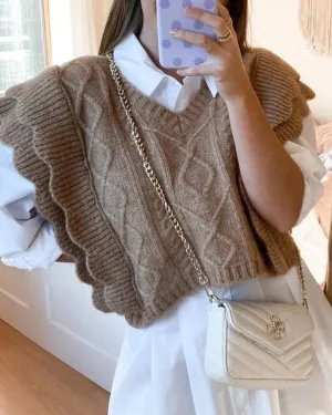 Ruffles Stripe Oversize V-neck Knit Sweater Vest