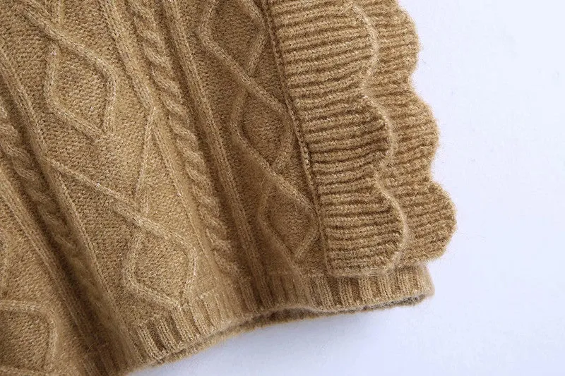 Ruffles Stripe Oversize V-neck Knit Sweater Vest