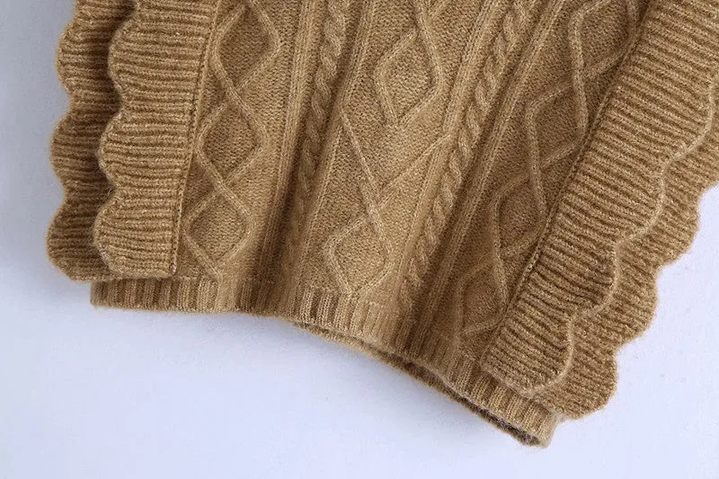 Ruffles Stripe Oversize V-neck Knit Sweater Vest