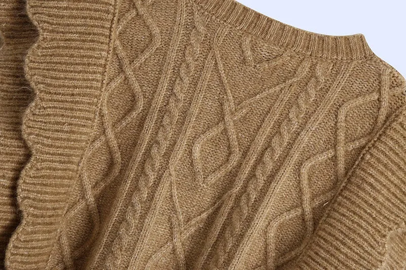 Ruffles Stripe Oversize V-neck Knit Sweater Vest