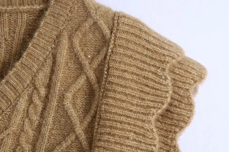 Ruffles Stripe Oversize V-neck Knit Sweater Vest