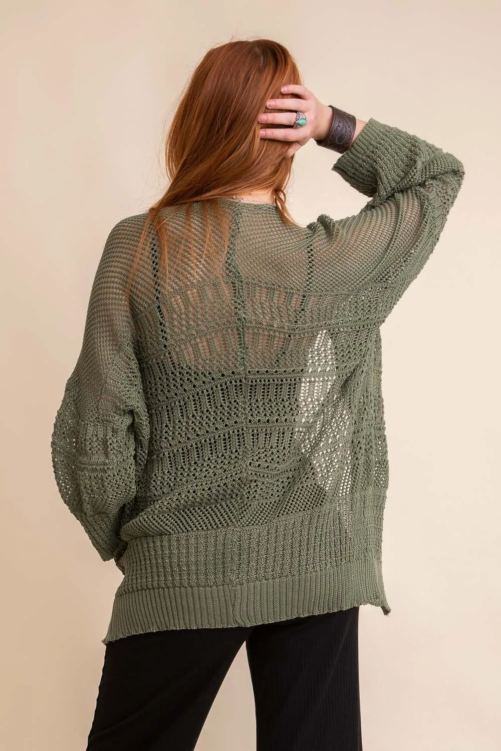 Rust Knit Netted Cardigan Kimono Duster