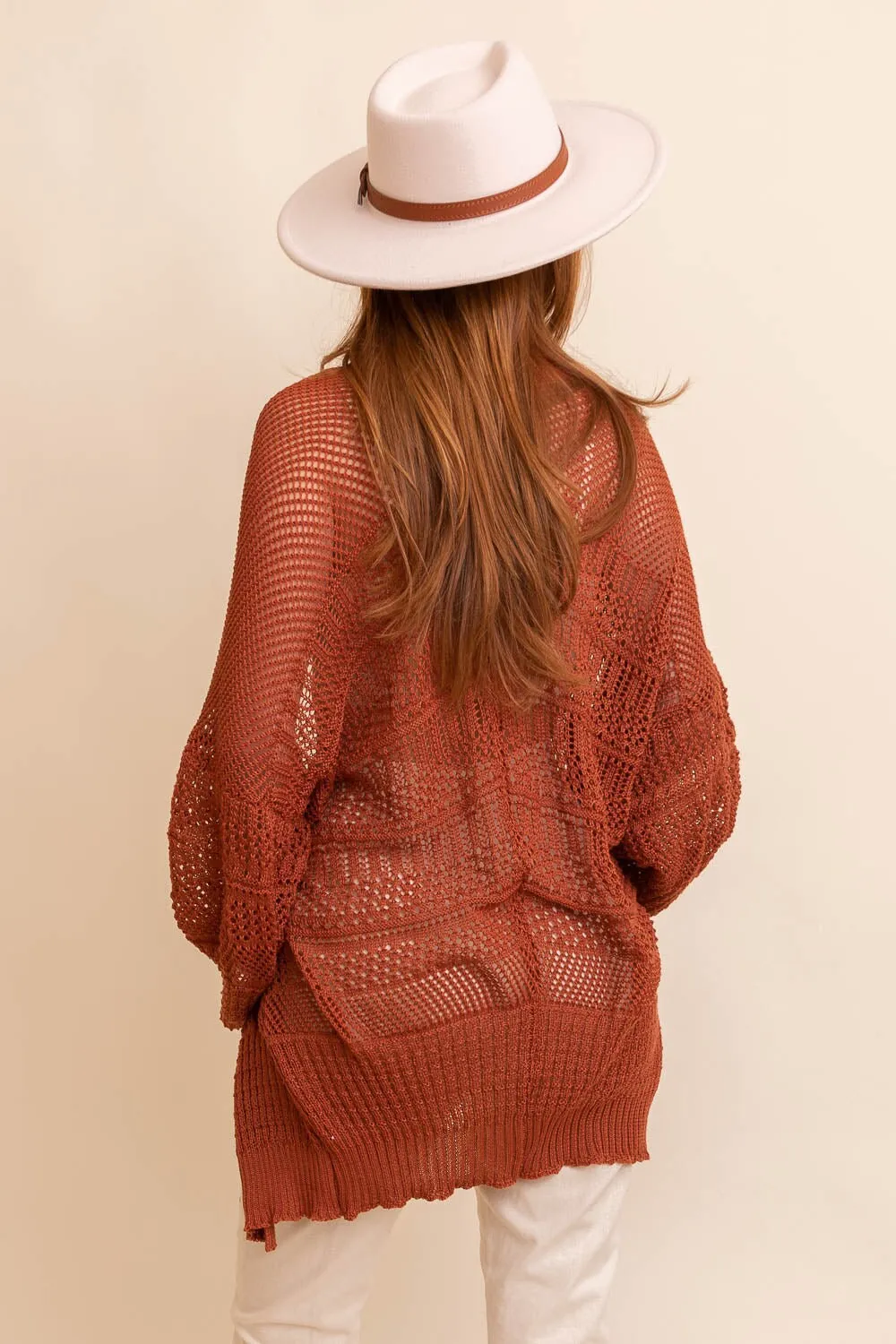 Rust Knit Netted Cardigan Kimono Duster
