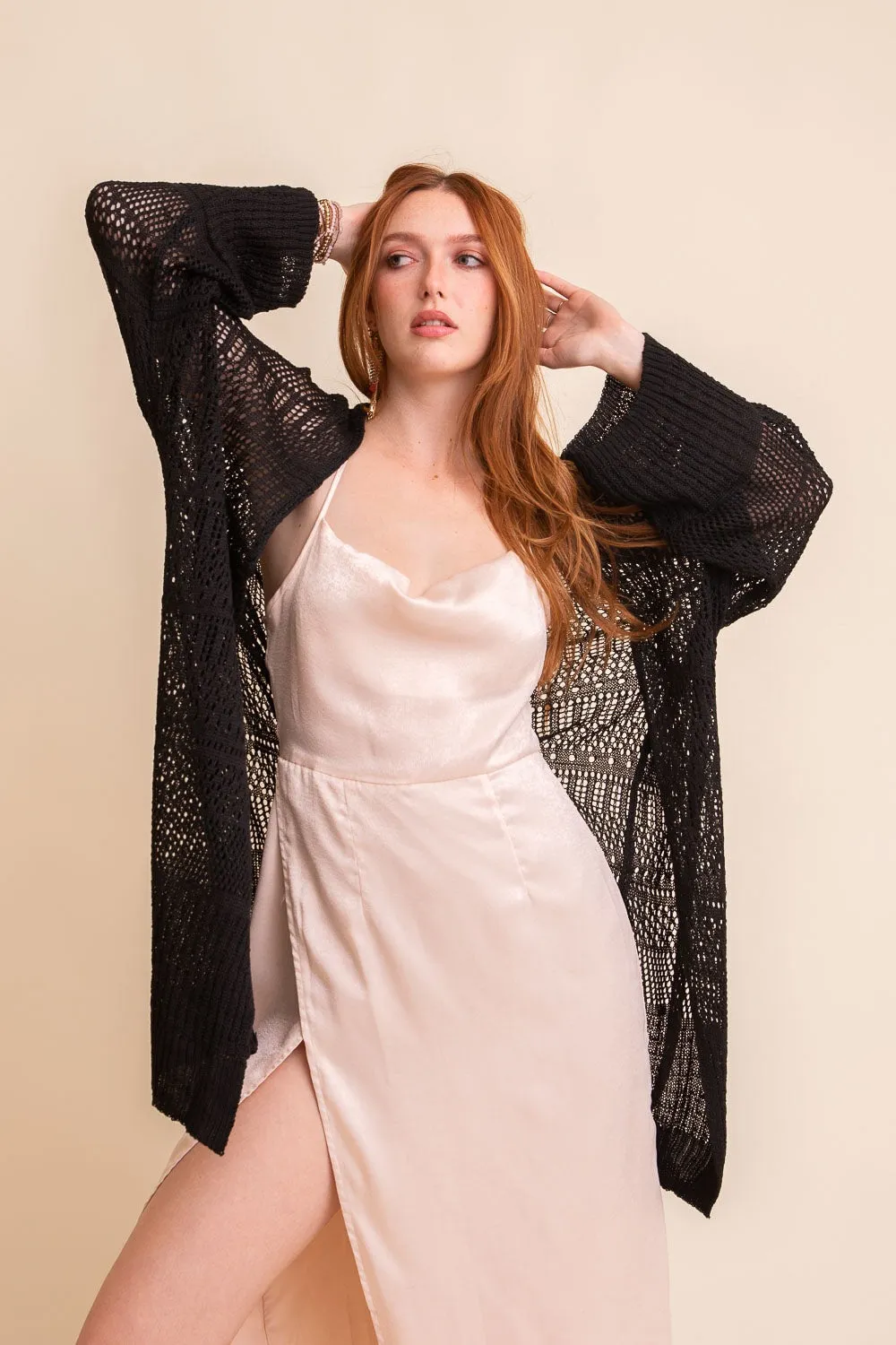 Rust Knit Netted Cardigan Kimono Duster