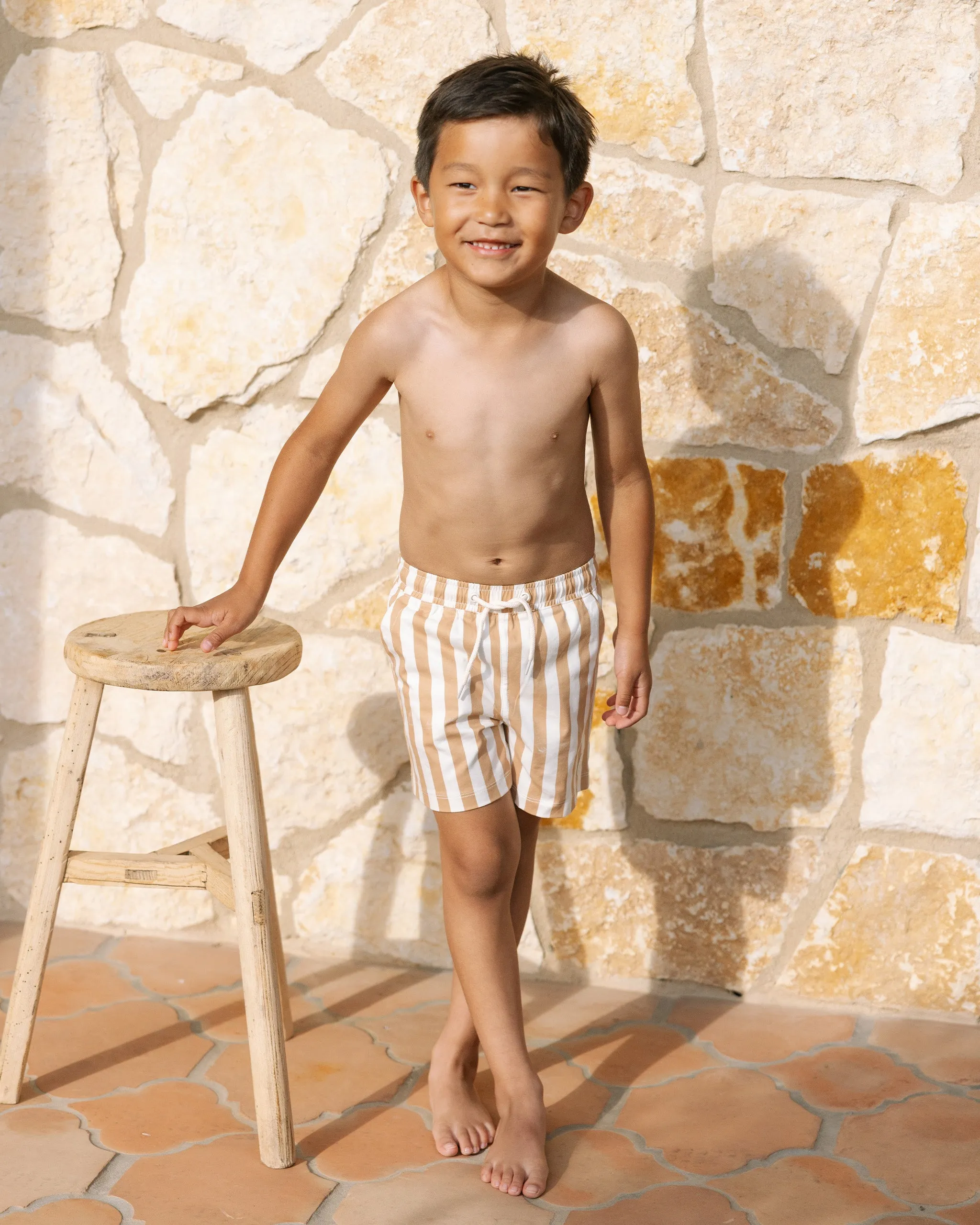 Rylee & Cru Boardshorts – Marigold Stripe | Boys Sustainable Swim Trunks Canada