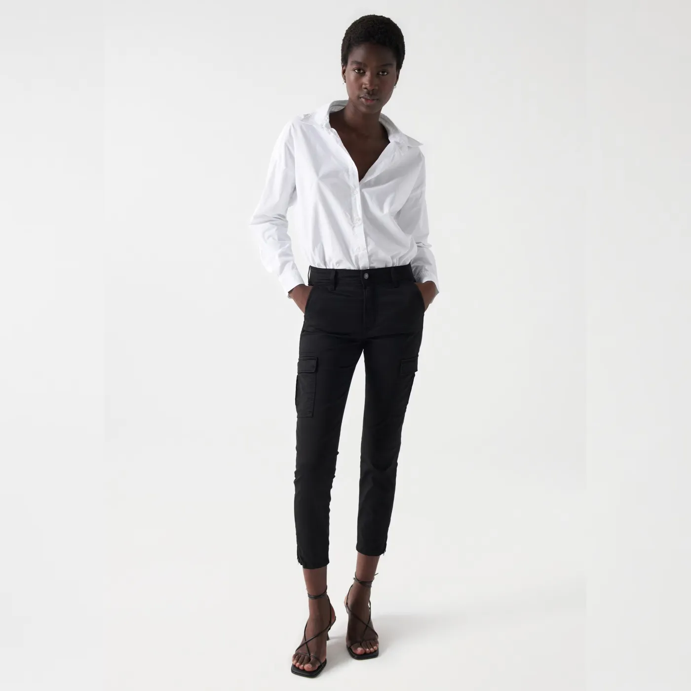 Salsa Faith Push In Cropped Leg Cargo Trousers | Black