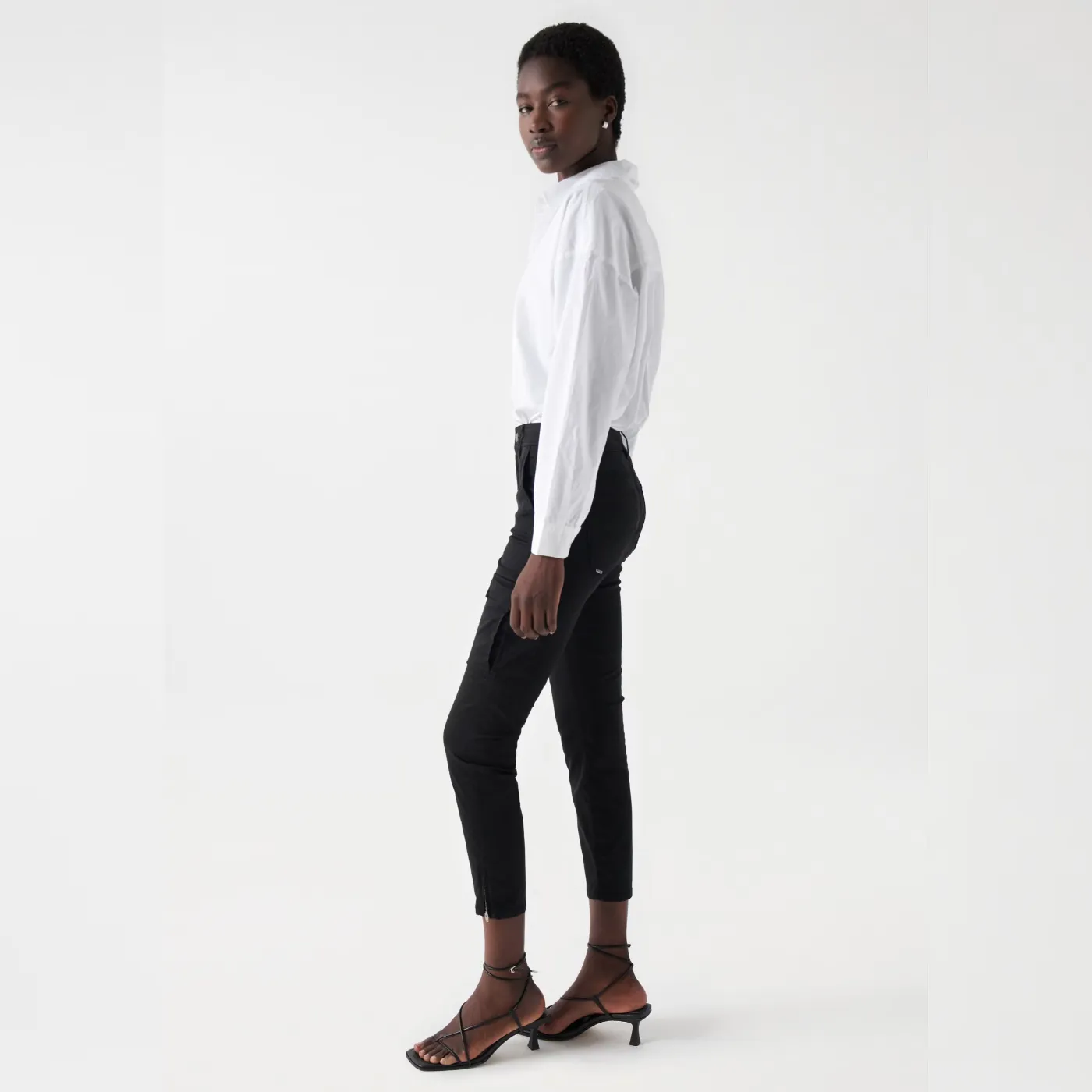 Salsa Faith Push In Cropped Leg Cargo Trousers | Black