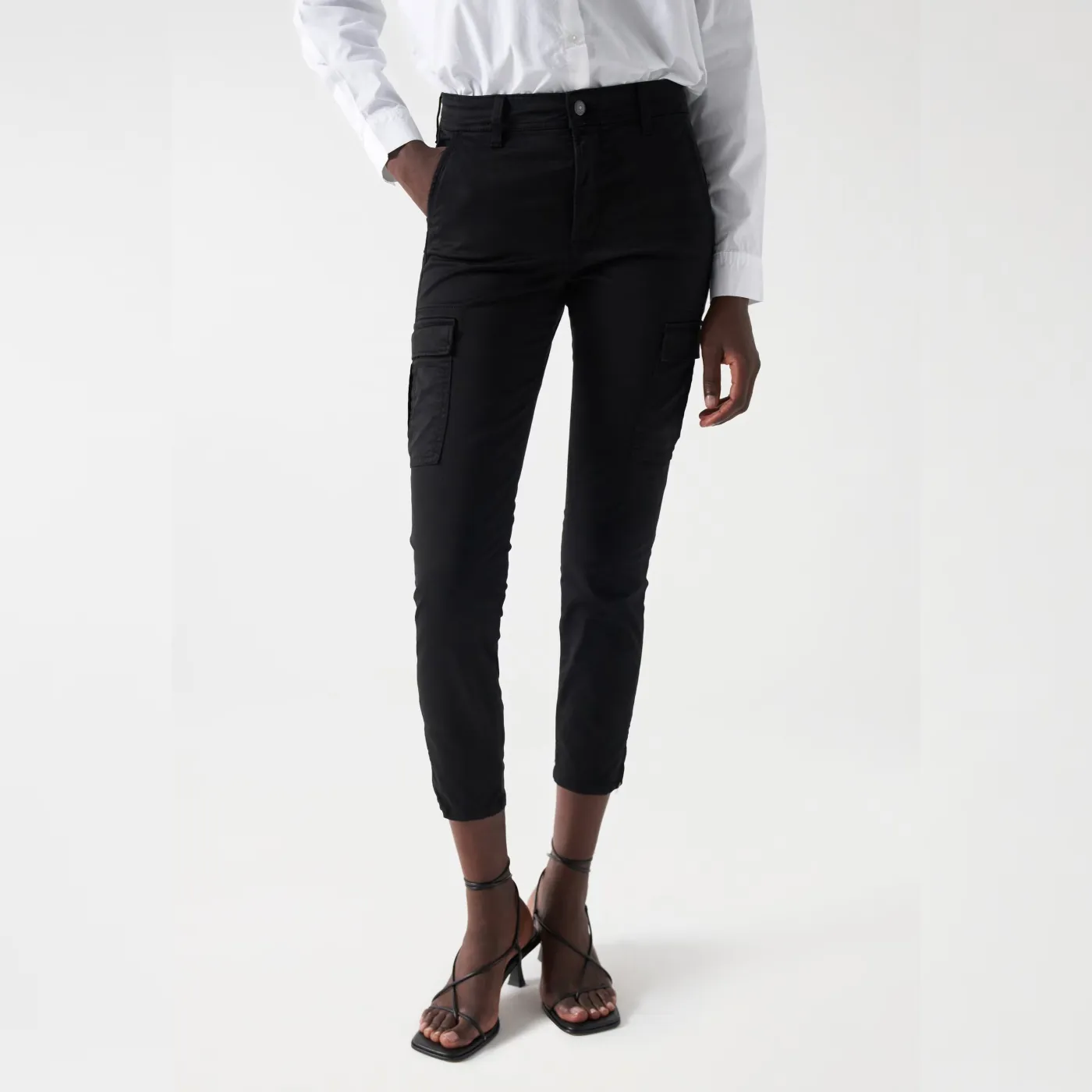 Salsa Faith Push In Cropped Leg Cargo Trousers | Black
