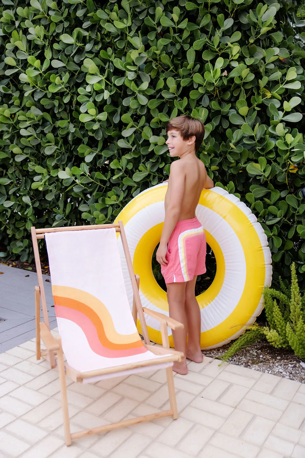 Sarasota Swim Trunks - Parrot Cay Coral with Colorblock Stripes