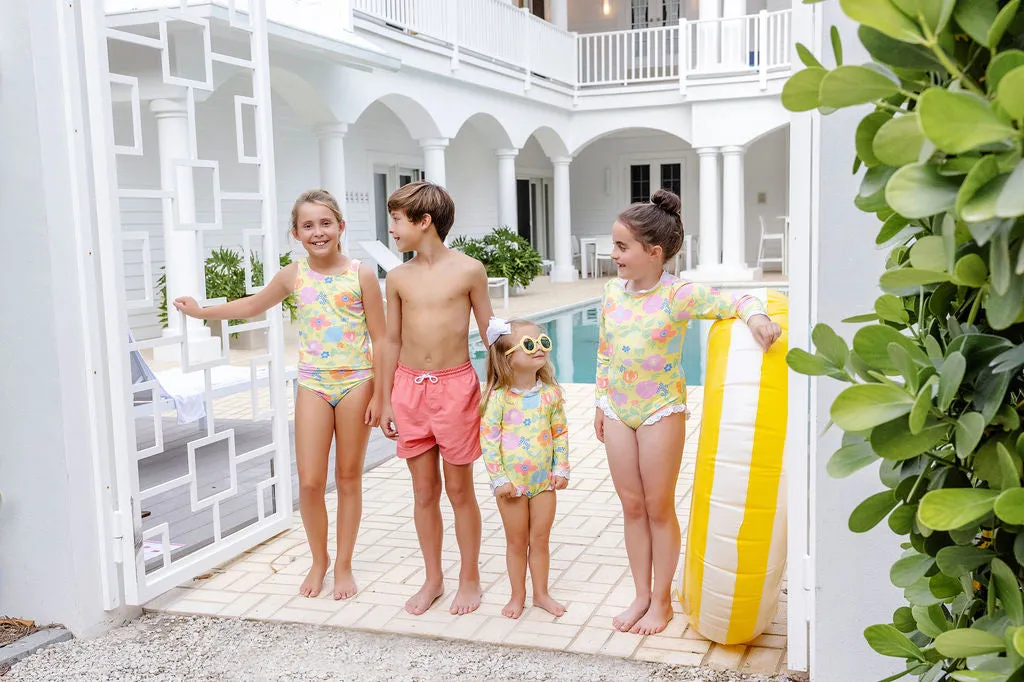Sarasota Swim Trunks - Parrot Cay Coral with Colorblock Stripes