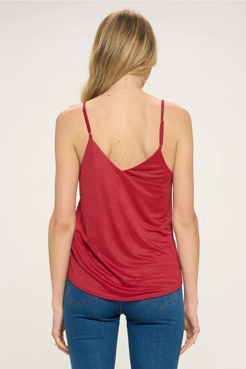 Satin Solid V-Neck Sleeveless Tank Top