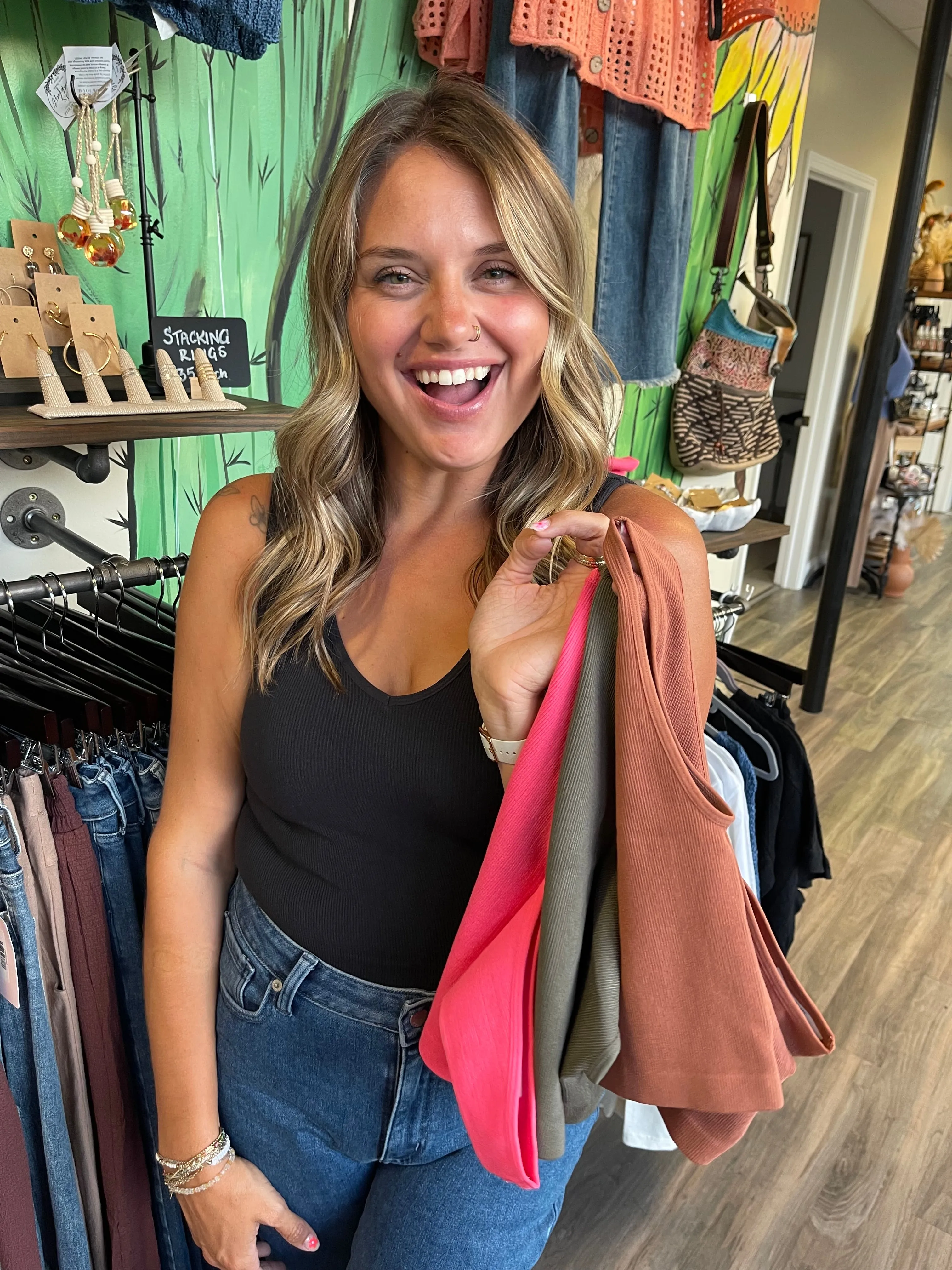 Seamless Ribbed U-V Neck Crop Tank Top